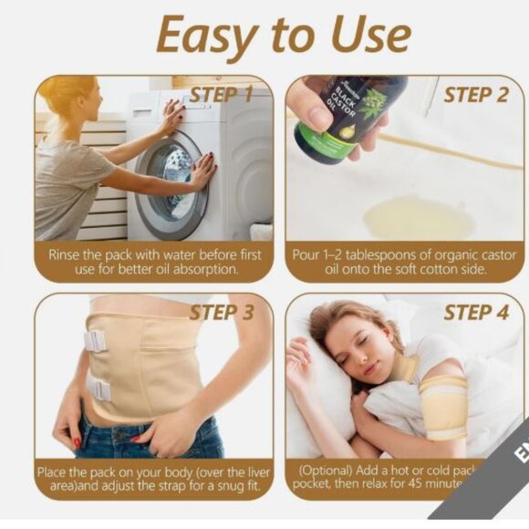 NEW Castor Oil Pack Wrap 9 Pcs -Reusable Hot/Cold Therapy Kit for Neck Back Knee - Picture 8 of 8